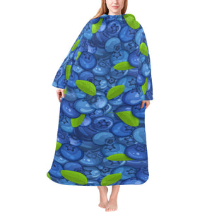 Blueberry Pattern Background Blanket Robe with Sleeves