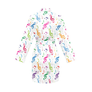 Music Notes Pattern Print Design 02 Women's Long Sleeve Belted Night Robe