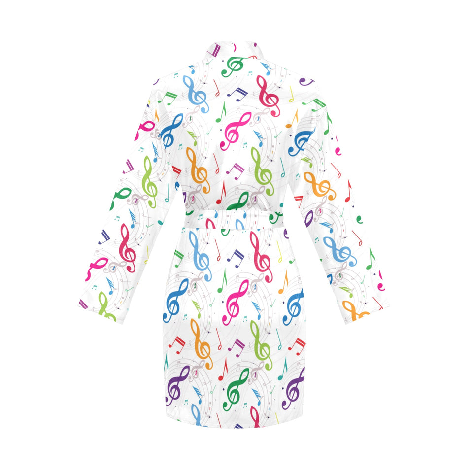 Music Notes Pattern Print Design 02 Women's Long Sleeve Belted Night Robe