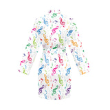 Music Notes Pattern Print Design 02 Women's Long Sleeve Belted Night Robe