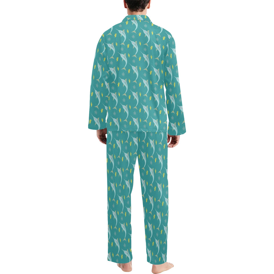 Swordfish Pattern Print Design 04 Men's Long Pajama Set