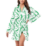 Green Peas Pattern Print Design 01 Women's Long Sleeve Belted Night Robe