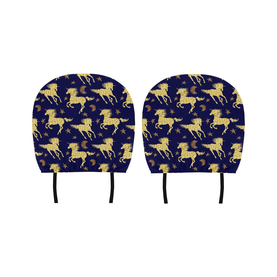 Unicorn Gold Pattern Car Headrest Cover