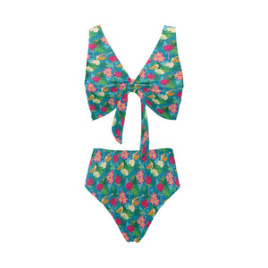 Pelican Pattern Print Design 03 Chest Bowknot High Waisted Bikini Swimsuit