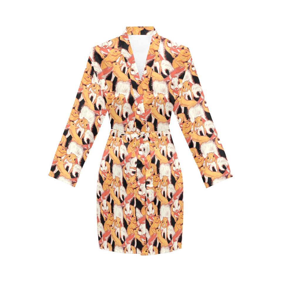 Squirrel Pattern Print Design 04 Women's Long Sleeve Belted Night Robe