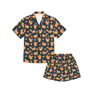 Squirrel Pattern Print Design 05 Kids' Boys' Girls' V-Neck Short Pajama Set