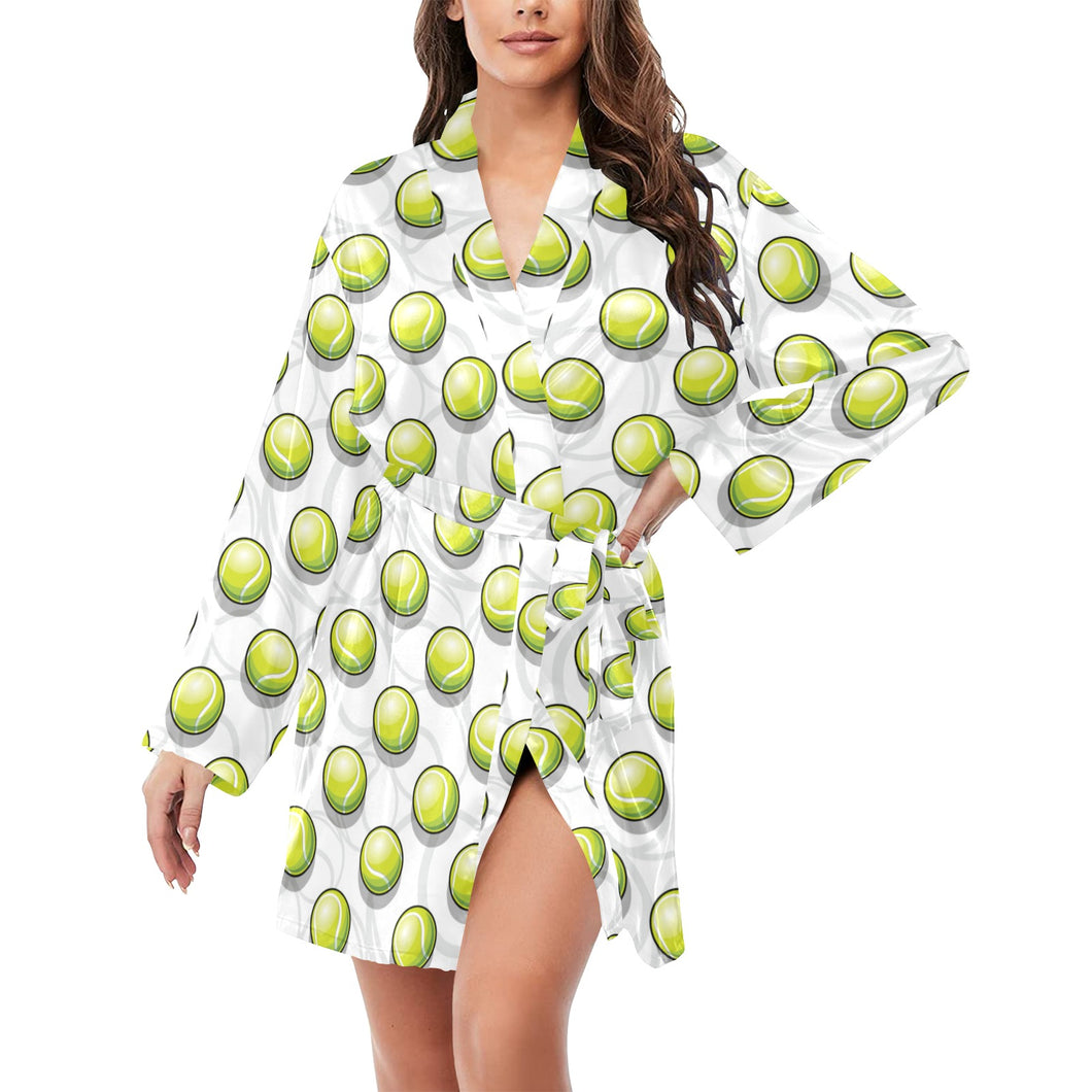 Tennis Pattern Print Design 05 Women's Long Sleeve Belted Night Robe