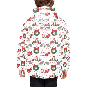 Hedgehog Pattern Print Design 05 Kids' Boys' Girls' Padded Hooded Jacket