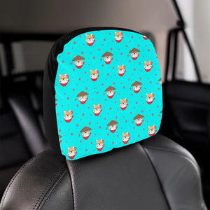 Shiba Inu Japanese Hat Pattern Car Headrest Cover