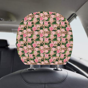 Rose Pattern Print Design 04 Car Headrest Cover