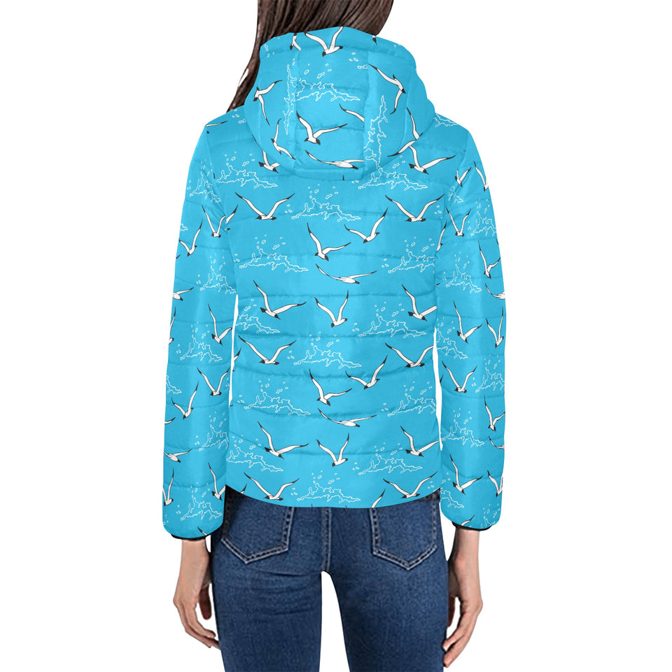 Seagull Pattern Print Design 05 Women's Padded Hooded Jacket