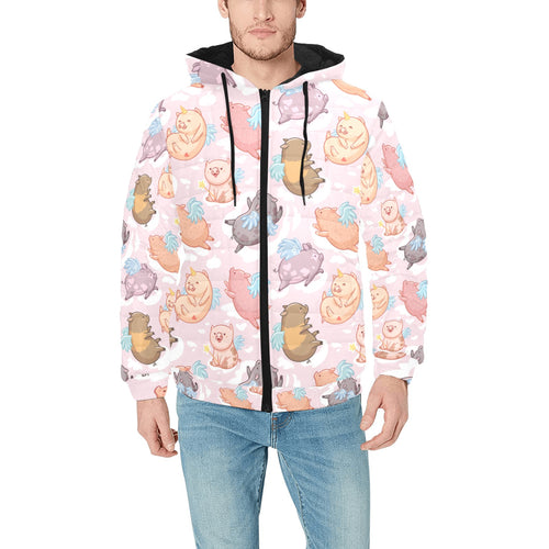 Pig Pattern Print Design 02 Men's Padded Hooded Jacket(ModelH42)