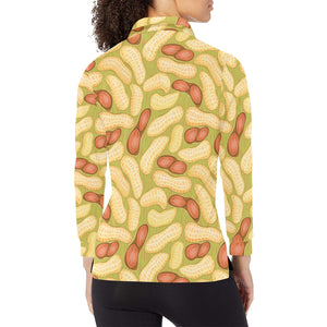 Peanut Pattern Theme Women's Long Sleeve Polo Shirt