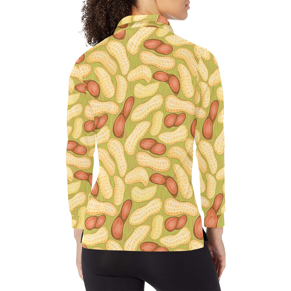 Peanut Pattern Theme Women's Long Sleeve Polo Shirt