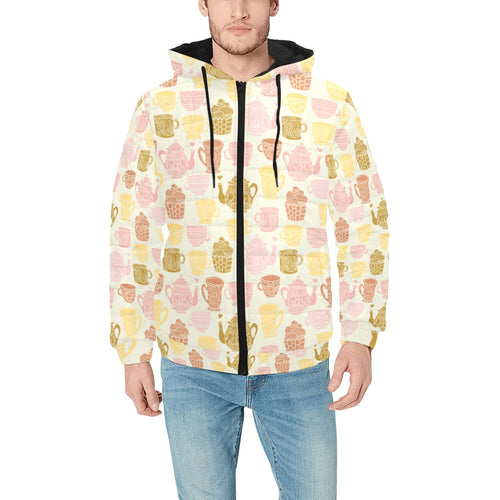 Tea pots Pattern Print Design 02 Men's Padded Hooded Jacket(ModelH42)