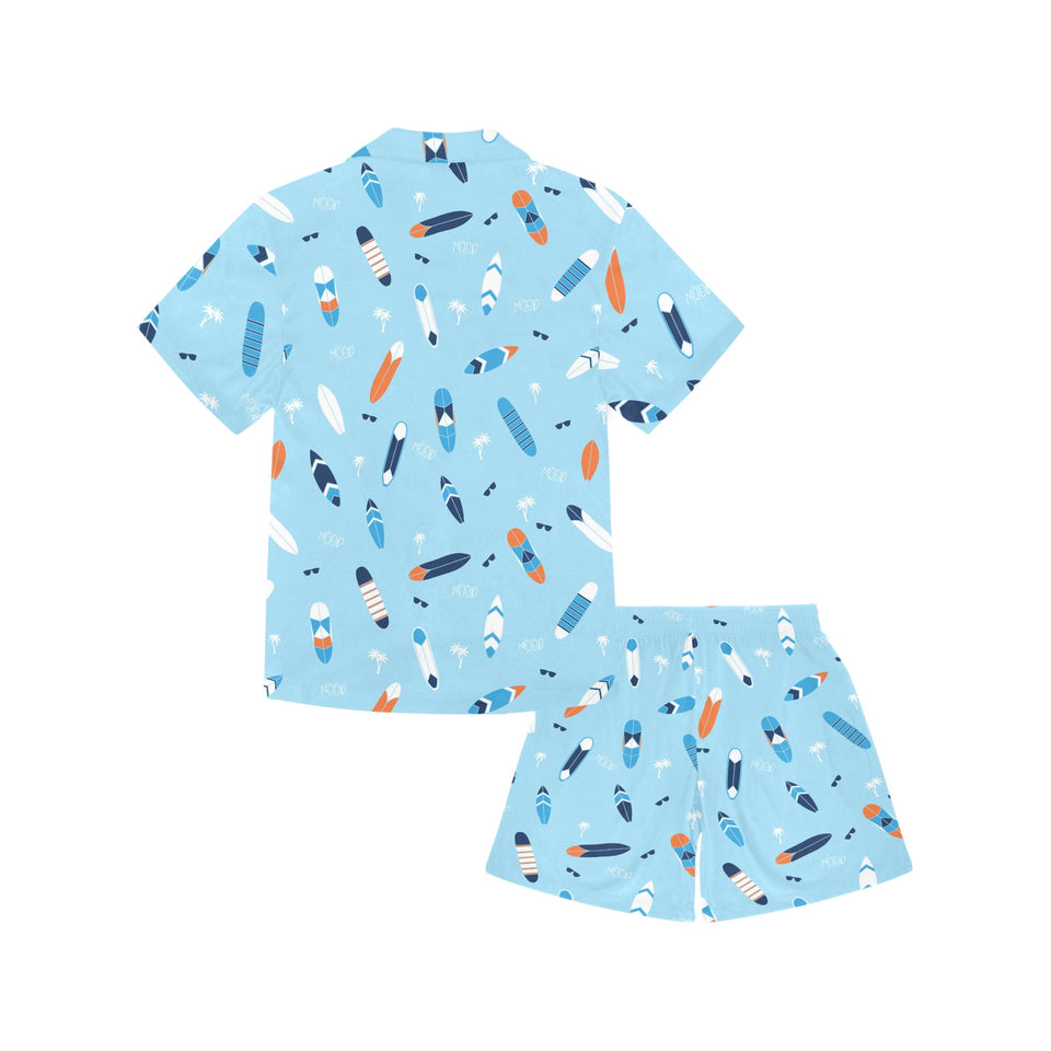 Surfboard Pattern Print Design 05 Kids' Boys' Girls' V-Neck Short Pajama Set