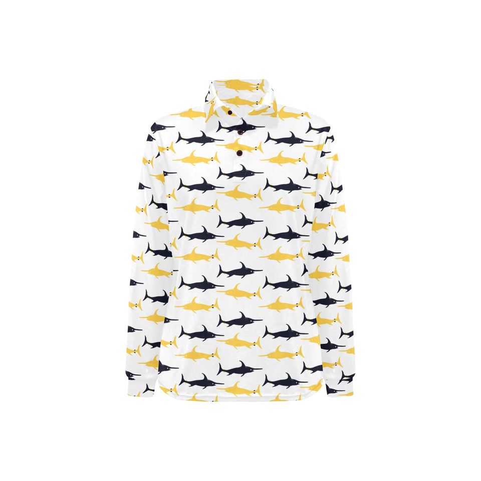 Swordfish Pattern Print Design 05 Women's Long Sleeve Polo Shirt