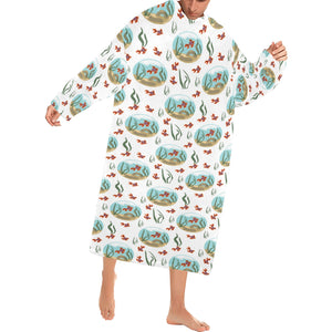 Goldfish Pattern Print Design 01 Blanket Robe with Sleeves