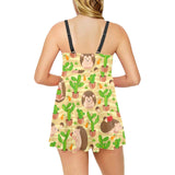 Hedgehog Pattern Print Design 02 Chest Sexy Pleated Two Piece Swim Dress