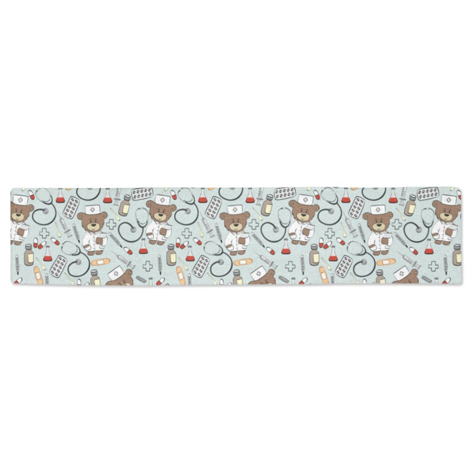 Teddy Bear Pattern Print Design 02 Table Runner