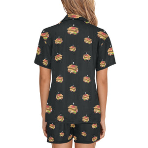 Sandwich Pattern Print Design 03 Women's V-Neck Short Pajama Set