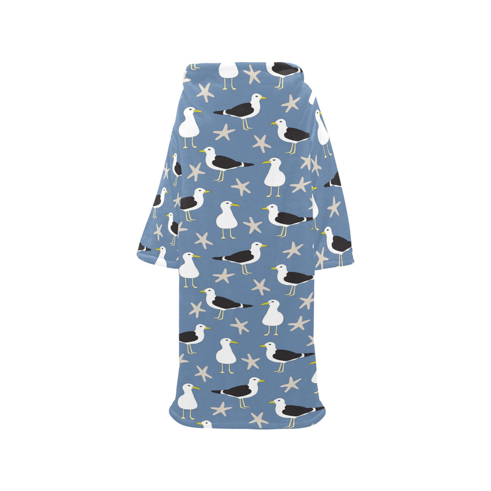 Seagull Pattern Print Design 01 Blanket Robe with Sleeves