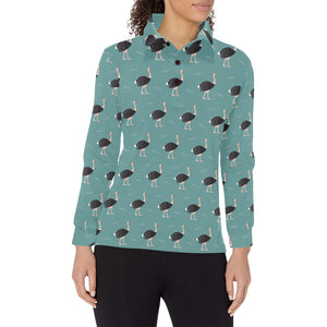 Ostrich Pattern Print Design 01 Women's Long Sleeve Polo Shirt