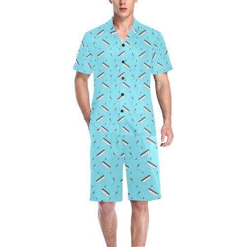 Piano Pattern Print Design 01 Men's V-Neck Short Pajama Set