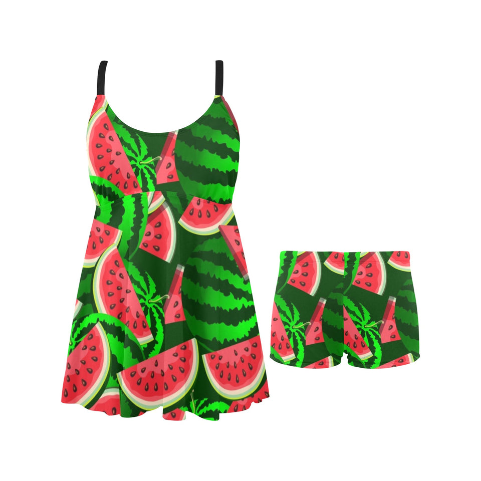 Watermelon Pattern Theme Chest Sexy Pleated Two Piece Swim Dress