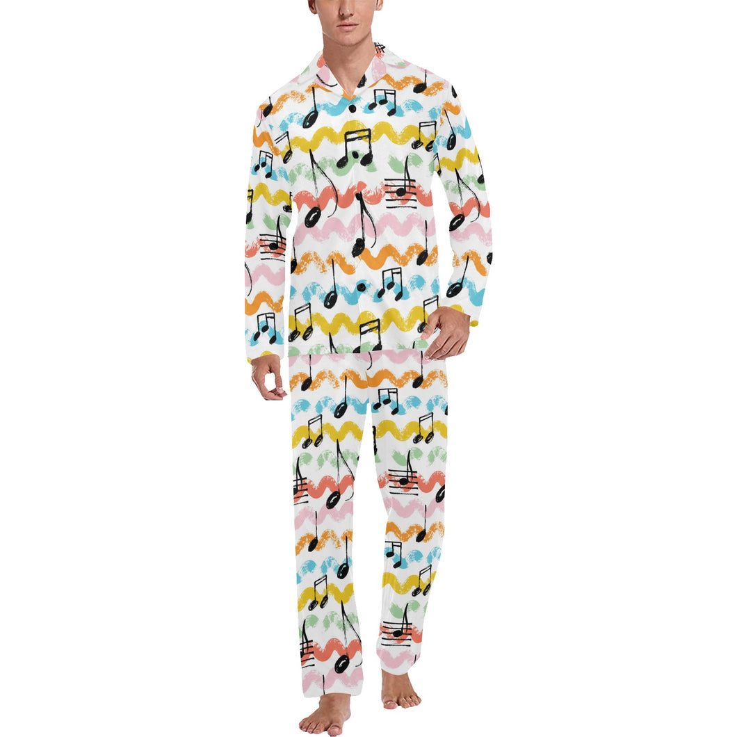 Music Notes Pattern Print Design 01 Men's Long Pajama Set