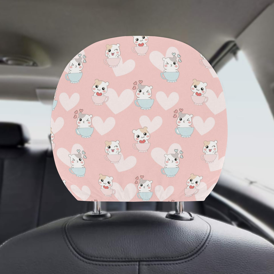 Hamster in Cup Heart Pattern Car Headrest Cover