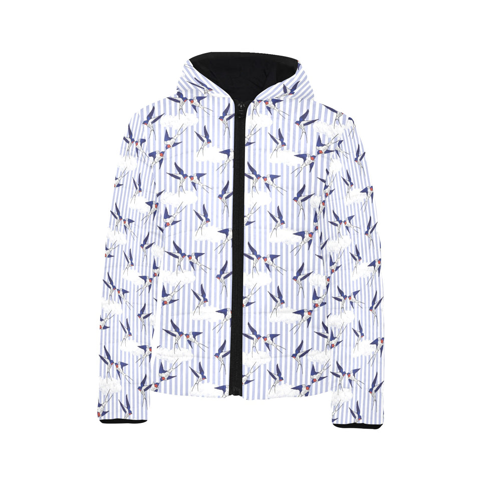 Swallow Pattern Print Design 03 Kids' Boys' Girls' Padded Hooded Jacket