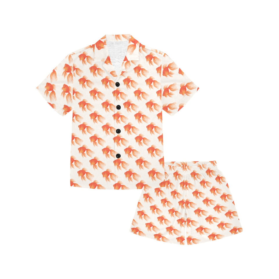 Goldfish Pattern Print Design 05 Kids' Boys' Girls' V-Neck Short Pajama Set