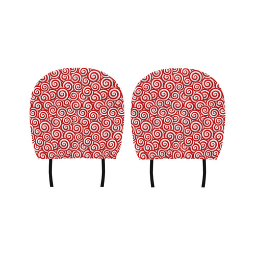 Red and White Candy Spiral Lollipops Pattern Car Headrest Cover