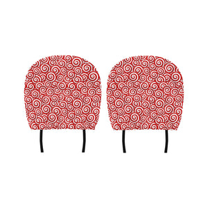 Red and White Candy Spiral Lollipops Pattern Car Headrest Cover