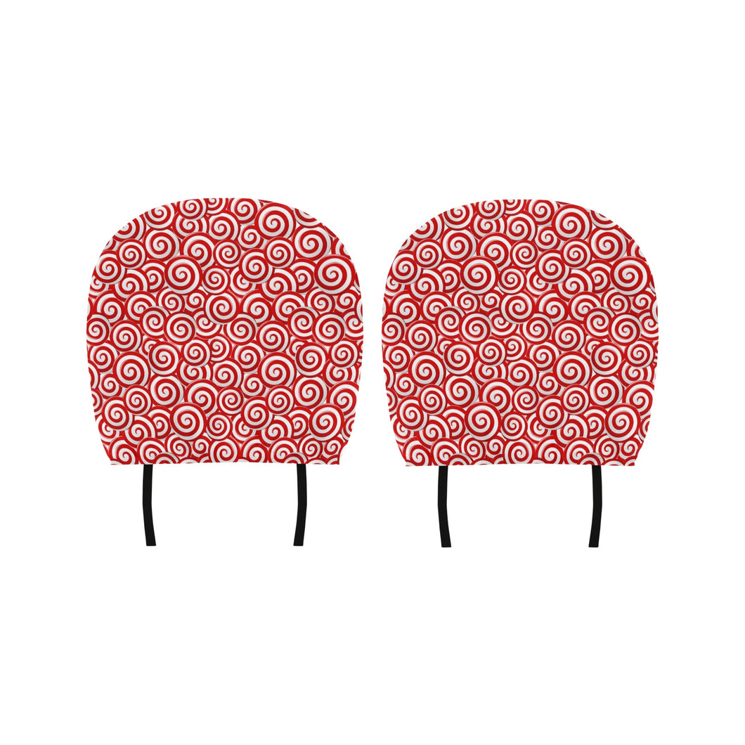 Red and White Candy Spiral Lollipops Pattern Car Headrest Cover