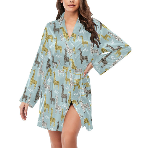 Giraffe Pattern Print Design 03 Women's Long Sleeve Belted Night Robe