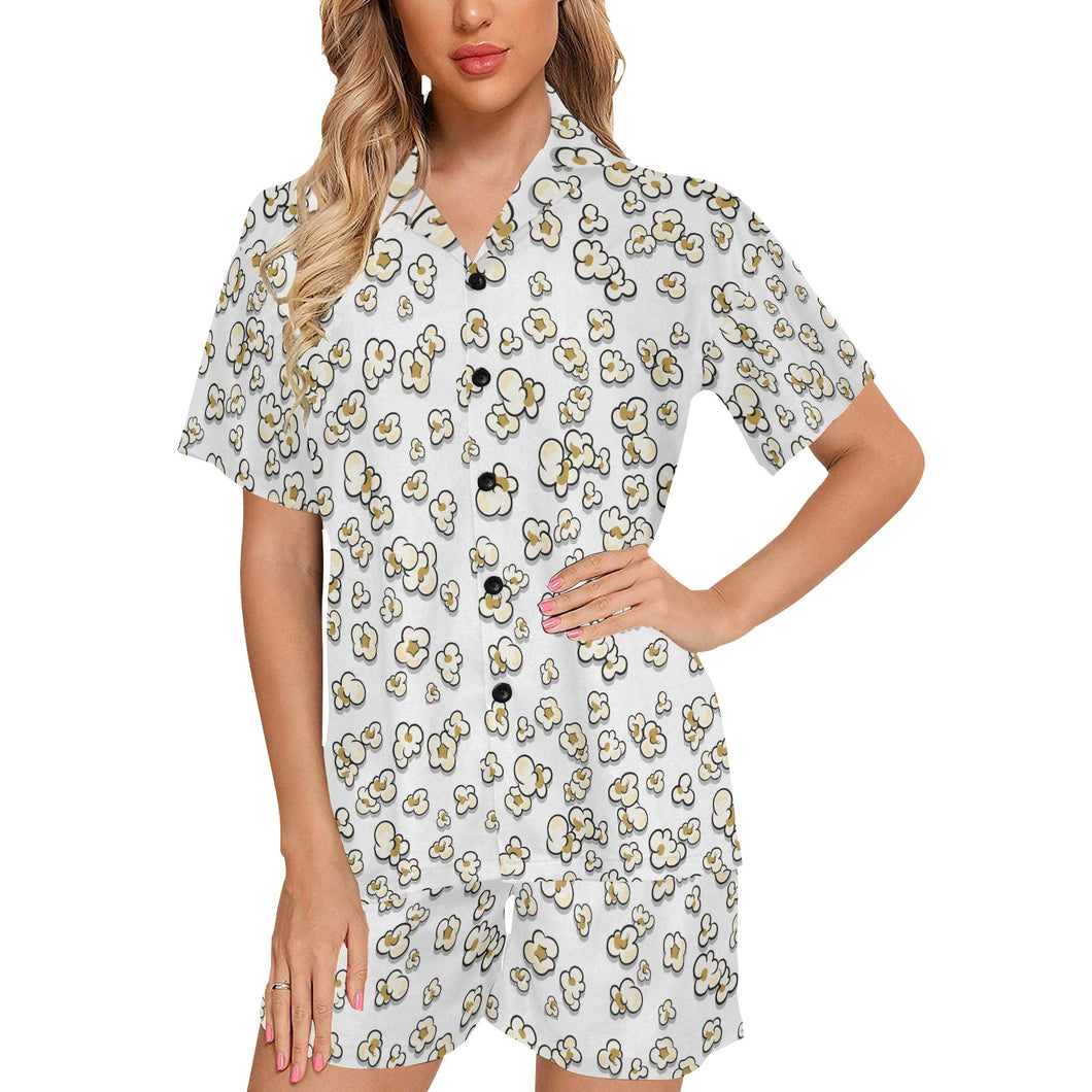 Popcorn Pattern Print Design 04 Women's V-Neck Short Pajama Set