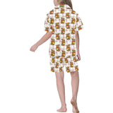 Hamburger Pattern Print Design 03 Kids' Boys' Girls' V-Neck Short Pajama Set