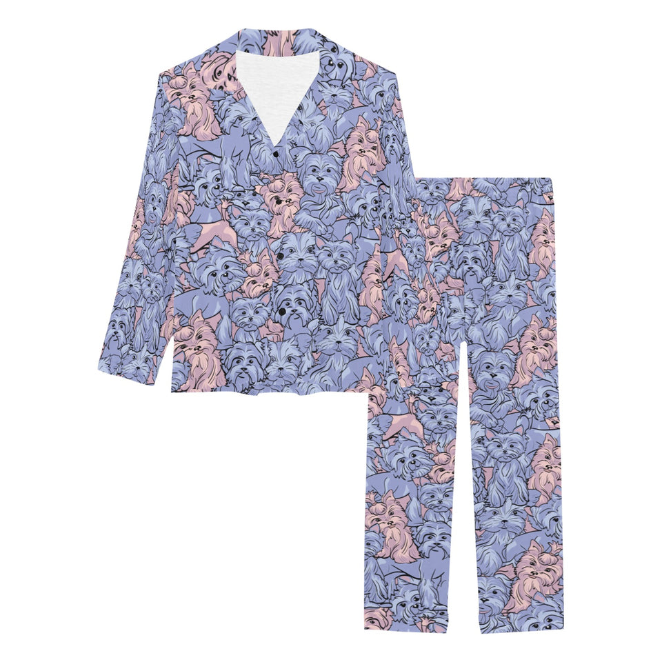 Yorkshire Terrier Pattern Print Design 02 Women's Long Pajama Set