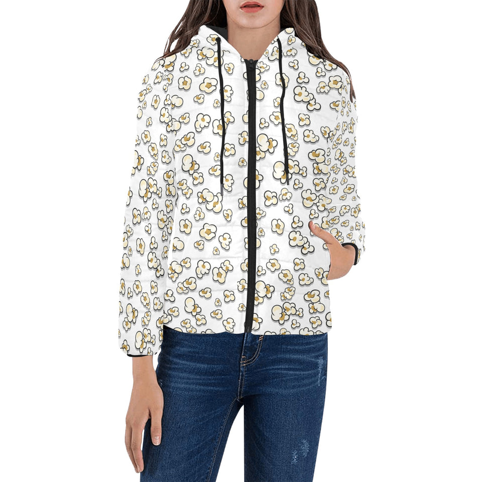 Popcorn Pattern Print Design 04 Women's Padded Hooded Jacket