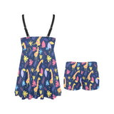 Giraffe Pattern Print Design 04 Chest Sexy Pleated Two Piece Swim Dress