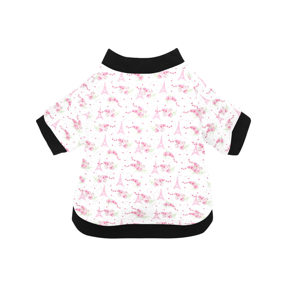 Eiffel Tower Pink Theme Pattern Print Design 05 All Over Print Pet Dog Round Neck Fuzzy Shirt