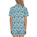 Swallow Pattern Print Design 01 Women's V-Neck Short Pajama Set