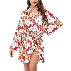 Goldfish Pattern Print Design 02 Women's Long Sleeve Belted Night Robe