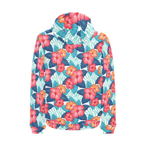 Hibiscus Pattern Print Design 05 Men's Padded Hooded Jacket(ModelH42)