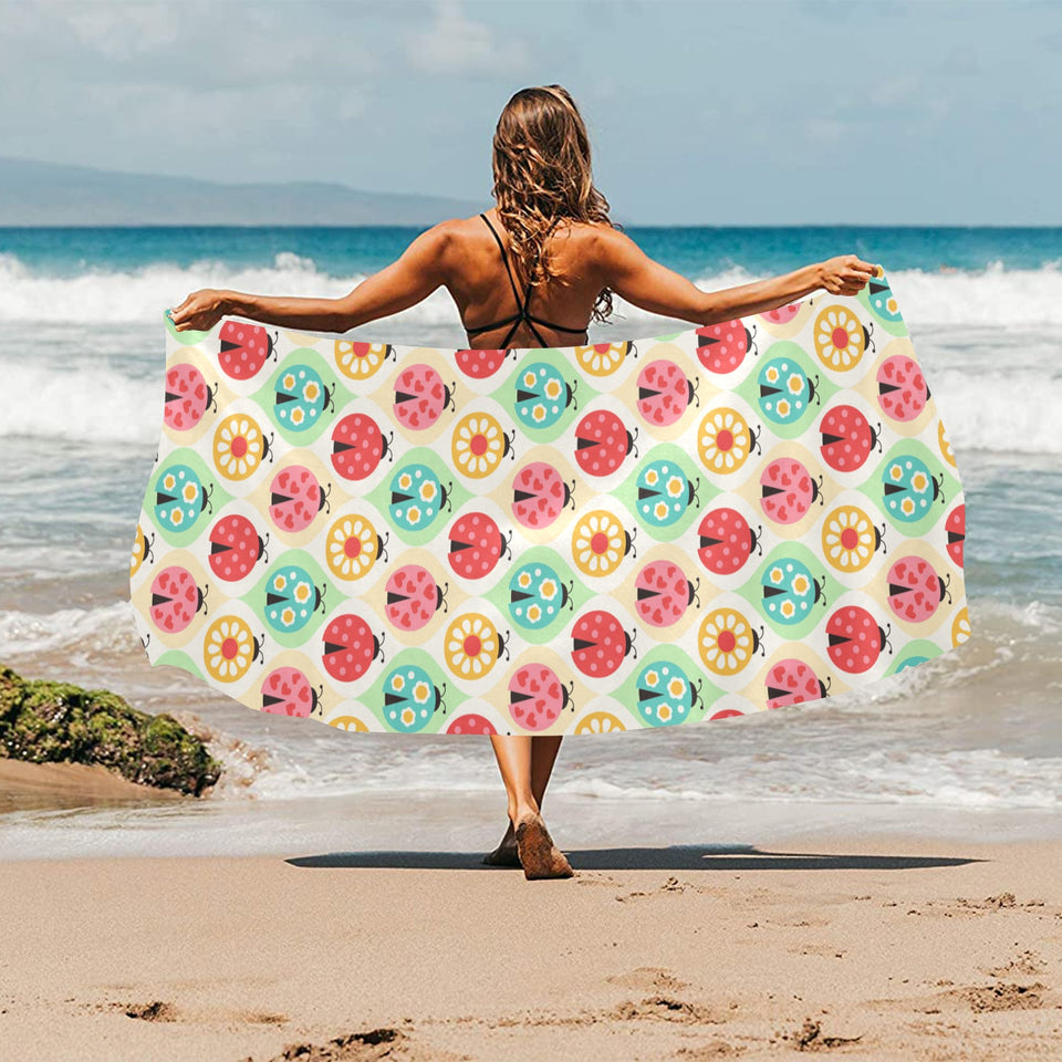 Ladybug Pattern Print Design 02 Beach Towel