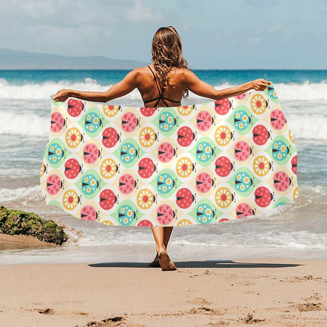 Ladybug Pattern Print Design 02 Beach Towel