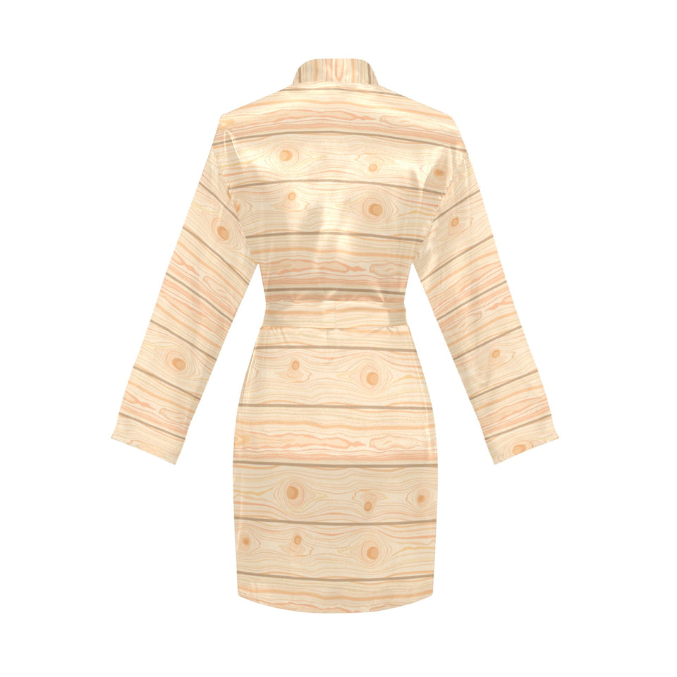 Wood Printed Pattern Print Design 05 Women's Long Sleeve Belted Night Robe