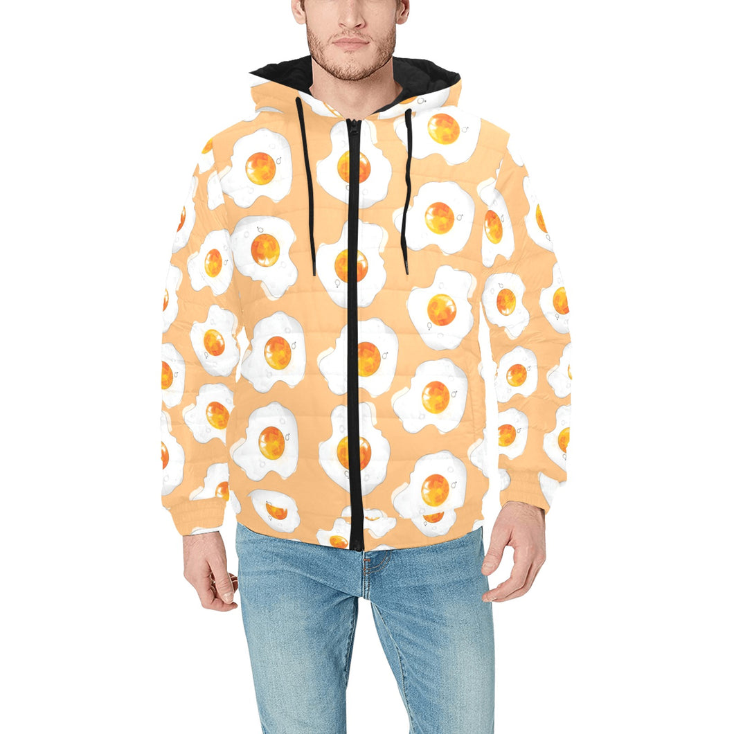 Fried Eggs Pattern Print Design 01 Men's Padded Hooded Jacket(ModelH42)